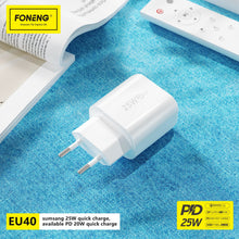 Заредете изображение във визуализатора на галерията – Foneng Wall charger EU40 - Type C - PD 25W 3A with Type C to Type C cable white
