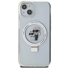 Заредете изображение във визуализатора на галерията – Karl Lagerfeld Ring Stand Karl&amp;Choupette MagSafe case for iPhone 14 / 15 / 13 - white
