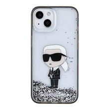 Заредете изображение във визуализатора на галерията – Original KARL LAGERFELD Case Liquid Glitter Ikonik KLHCP15SLKKNSK for Iphone 15 Transparent
