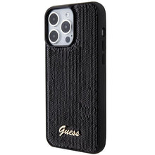 Заредете изображение във визуализатора на галерията – Guess Sequin Script Metal case for iPhone 15 Pro - black
