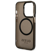 Заредете изображение във визуализатора на галерията – Guess GUHMP14LHTCMK iPhone 14 Pro 6.1&quot; black/black hard case Gold Outline Translucent MagSafe
