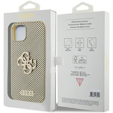 Заредете изображение във визуализатора на галерията – Guess Perforated 4G Glitter case for iPhone 15 - gold
