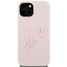Заредете изображение във визуализатора на галерията – Karl Lagerfeld Silicone Karl Script case for iPhone 15 - pink
