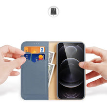 Заредете изображение във визуализатора на галерията – DUX DUCIS Hivo - Leather Wallet Case for Apple iPhone 13 Pro blue

