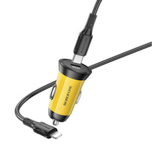 Заредете изображение във визуализатора на галерията – Borofone Car charger BZ26 Searcher - Typ C - PD 30W 3A with Type C to Lightning cable yellow
