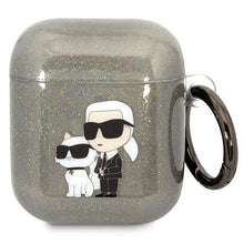 Заредете изображение във визуализатора на галерията – Karl Lagerfeld KLA2HNKCTGK Airpods 1/2 cover black/black Gliter Karl&amp;Choupette
