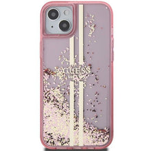Заредете изображение във визуализатора на галерията – Original faceplate case GUESS GUHCP15MLFCSEGP for iPhone 15 Plus (Liquid Glitter Gold Stripes / pink)

