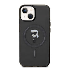 Заредете изображение във визуализатора на галерията – Original Pouch KARL LAGERFELD hardcase IML Ikonik Magsafe KLHMP15SHFCKNOK for Iphone 15 Black

