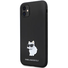Заредете изображение във визуализатора на галерията – Original Pouch KARL LAGERFELD hardcase Silicone C Metal Pin KLHCN61SMHCNPK  for Iphone 11/ Xr black
