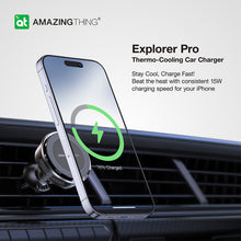 Заредете изображение във визуализатора на галерията – Amazing Thing Car holder Explorer Pro Mag Thermo-Cooling with Magsafe charger TP15WFAN to dashboard and air vent black
