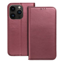 Заредете изображение във визуализатора на галерията – Smart magneto калъф тип книга за iphone 12 pro burgundy
