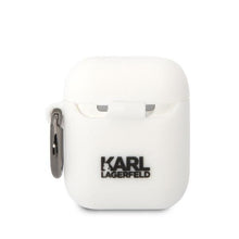 Заредете изображение във визуализатора на галерията – Karl Lagerfeld KLA2RUNIKH AirPods 1/2 cover white/white Silicone Karl Head 3D
