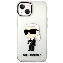 Заредете изображение във визуализатора на галерията – Original Pouch KARL LAGERFELD  Ikonik Karl Lagerfeld KLHCP14SHNIKTCT for Iphone 14 transparent
