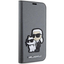 Заредете изображение във визуализатора на галерията – Karl Lagerfeld KLBKP14SSANKCPG iPhone 14 6.1" bookcase silver/silver Saffiano Karl &amp; Choupette
