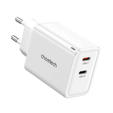 Заредете изображение във визуализатора на галерията – Choetech PD6013 2x USB-C PD 65W GaN wall charger - white
