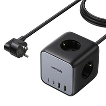 Заредете изображение във визуализатора на галерията – Ugreen cube power strip 65W USB / USB C + 3x AC socket black (CD268)
