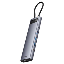Заредете изображение във визуализатора на галерията – HUB 11in1 Baseus Metal Gleam Series USB-C to USB-C PD / 3x USB-A 3.0 / USB-A 2.0 / HDMI / VGA / AUX / RJ-45 / SD TF - gray

