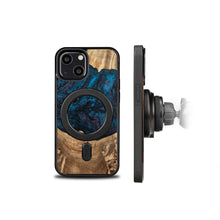 Заредете изображение във визуализатора на галерията – Wood and Resin Case for iPhone 13 Mini MagSafe Bewood Unique Neptune - Navy and Black
