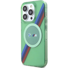 Заредете изображение във визуализатора на галерията – BMW M Tricolor Stripes MagSafe case for iPhone 15 Pro - green
