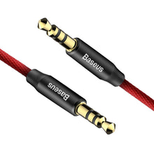 Заредете изображение във визуализатора на галерията – Baseus Yiven M30 stereo AUX audio cable 3.5 mm male mini jack 1.5m red-black (CAM30-C91)
