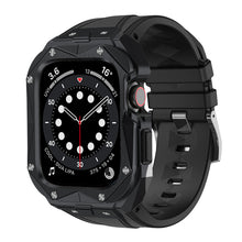 Заредете изображение във визуализатора на галерията – Kingxbar CYF140 2in1 Rugged Case for Apple Watch 8, 7 (45 mm) Stainless Steel with Strap Black
