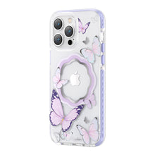 Заредете изображение във визуализатора на галерията – Kingxbar Butterfly Series magnetic case for iPhone 14 Pro MagSafe case with butterflies purple
