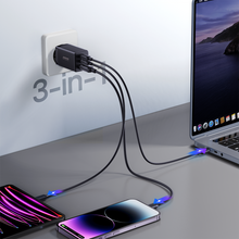 Заредете изображение във визуализатора на галерията – Joyroom fast charger GaN 65W USB, 2x USB C black + USB C cable - USB C 100W 1.2m (TCG01)
