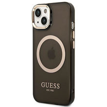 Заредете изображение във визуализатора на галерията – Guess GUHMP14MHTCMK iPhone 14 Plus 6.7&quot; black/black hard case Gold Outline Translucent MagSafe
