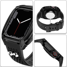 Заредете изображение във визуализатора на галерията – Kingxbar CYF148 2in1 Rugged Case for Apple Watch 8, 7 (45 mm) Stainless Steel with Strap Black

