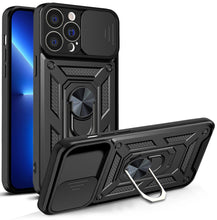 Заредете изображение във визуализатора на галерията – Hybrid Armor Camshield case for iPhone 13 Pro armored case with camera cover black
