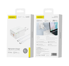 Заредете изображение във визуализатора на галерията – Foneng Wall charger GAN65 GaN - USB + 2xType C - PD 65W 3A with Type C to Type C white
