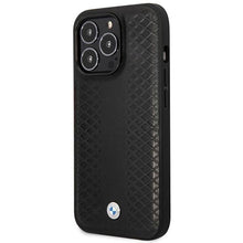Заредете изображение във визуализатора на галерията – Case BMW BMHMP14L22RFGK iPhone 14 Pro 6.1" black/black Leather Diamond Pattern MagSafe
