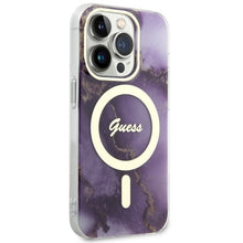 Заредете изображение във визуализатора на галерията – Original Case GUESS hardcase Golden Marble MagSafe GUHMP14LHTMRSU for Iphone 14 Pro purple
