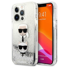 Заредете изображение във визуализатора на галерията – Karl Lagerfeld KLHCP13LKICGLS iPhone 13 Pro / 13 6,1" srebrny/silver hardcase Liquid Glitter Karl&amp;Choupette Head
