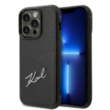 Заредете изображение във визуализатора на галерията – Karl Lagerfeld KLHCP14LCSSK iPhone 14 Pro 6.1" hardcase black/black Signature Logo Cardslot
