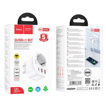 Заредете изображение във визуализатора на галерията – Hoco charger multifunctional charger type c pd20w + 2x usb qc3.0 3a + socket ns3 white - TopMag
