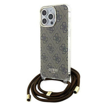 Заредете изображение във визуализатора на галерията – Original faceplate case GUESS GUHCP15LHC4SEW for iPhone 15 Pro (Crossbody Cord 4G Print / brown)
