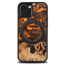 Заредете изображение във визуализатора на галерията – Wood and Resin Case for iPhone 13 Mini MagSafe Bewood Unique Orange - Orange and Black
