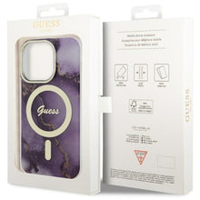 Заредете изображение във визуализатора на галерията – Original Case GUESS hardcase Golden Marble MagSafe GUHMP14XHTMRSU for Iphone 14 Pro Max purple
