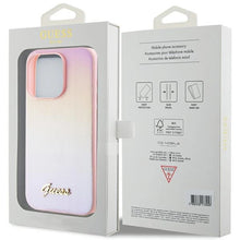 Заредете изображение във визуализатора на галерията – Guess Saffiano Iridescent Script case for iPhone 15 Pro - pink
