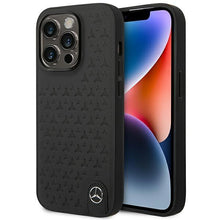 Заредете изображение във визуализатора на галерията – Mercedes MEHCP14L8REMPK iPhone 14 Pro 6.1" black/black hardcase Leather Stars Pattern
