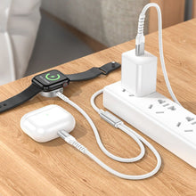 Заредете изображение във визуализатора на галерията – HOCO wireless charger 2in1 for Apple Watch + charging cable for Iphone CW54 white
