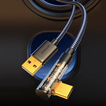 Заредете изображение във визуализатора на галерията – Joyroom USB C cable angled - USB for fast charging and data transfer 3A 1.2 m black (S-UC027A6)

