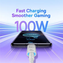 Заредете изображение във визуализатора на галерията – BASEUS cabel Type C to Type C Explorer Fast Charging 100W 2m stellar white P10319703221-00 / CB000043
