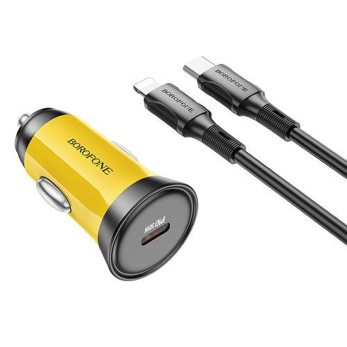 Borofone Car charger BZ26 Searcher - Typ C - PD 30W 3A with Type C to Lightning cable yellow