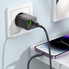 Заредете изображение във визуализатора на галерията – Borofone Wall charger BN14 Royal GaN - USB + Type C - QC 3.0 PD 30W black

