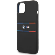 Заредете изображение във визуализатора на галерията – BMW M Silicone Tricolor Lines case for iPhone 15 / 14 / 13 - black
