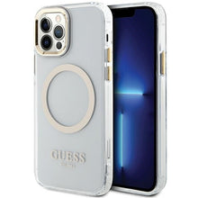 Заредете изображение във визуализатора на галерията – Original Case GUESS Metal Outline Magsafe hardcase GUHMP12MHTRMD for Iphone 12/12 Pro gold
