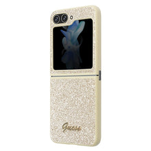 Заредете изображение във визуализатора на галерията – Original Case GUESS - hardcase Glitter Script GUHCZF5HGGSHD for Samsun Galaxy Z Flip 5 Gold
