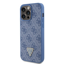 Заредете изображение във визуализатора на галерията – Original Case GUESS hardcase Leather 4G Triangle Strass GUHCP15XP4TDPB for Iphone 15 Pro Max Blue
